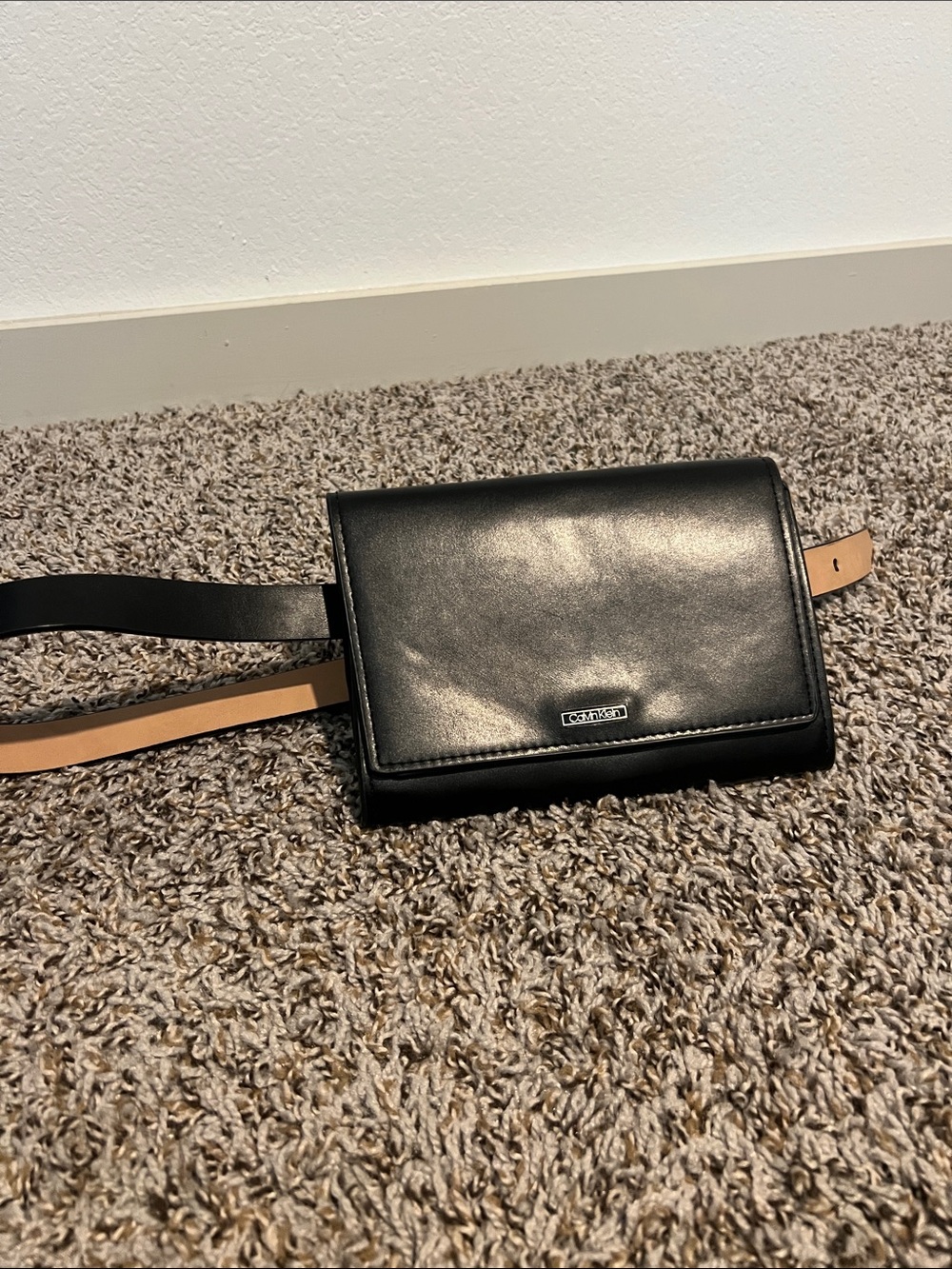 Calvin Klein Black Leather Belt Bag with Black Strap